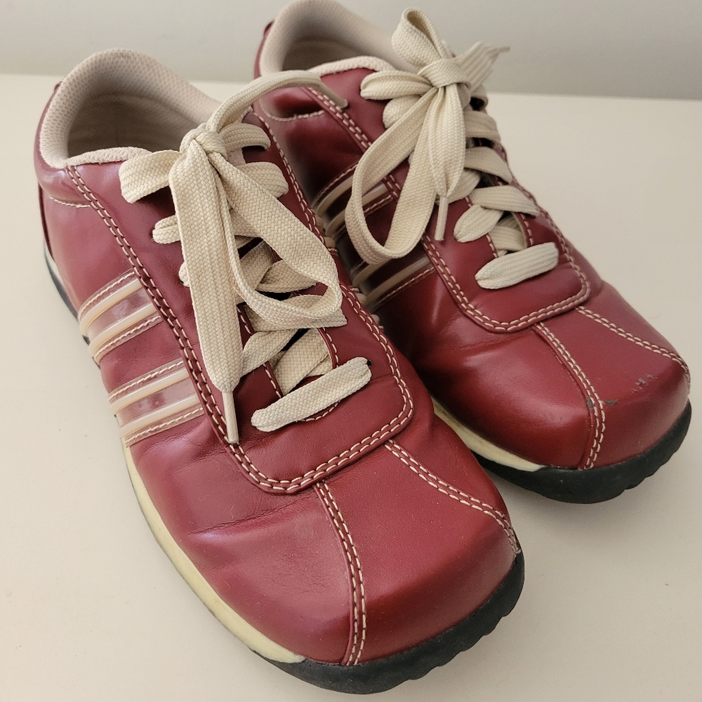 Red & Beige sneakers.  Bowler shoe look.